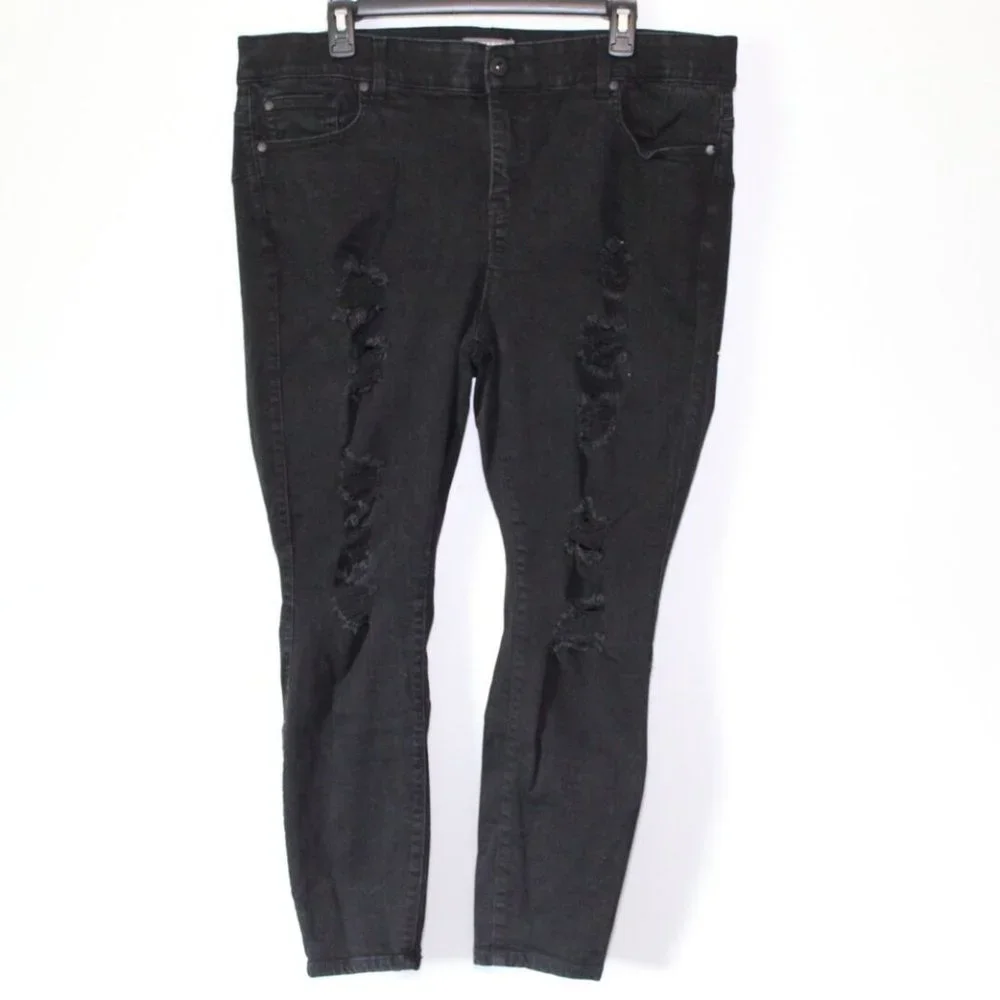 Torrid Bombshell Stretch Skinny Jeans Black Distressed Plus Size 20 Short H13228 - Picture 2 of 12